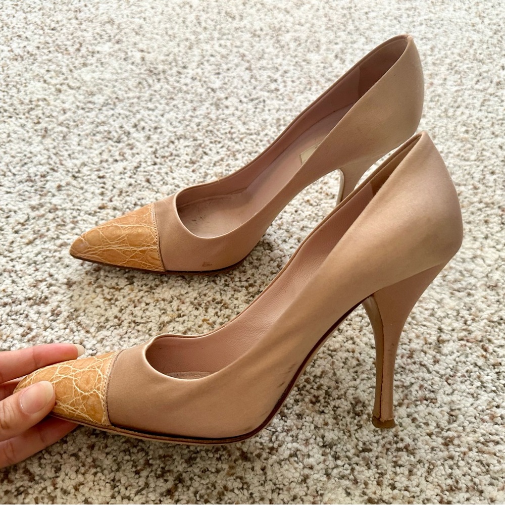 Prada Satin Heel with Croc Embossed Toe Sz 38